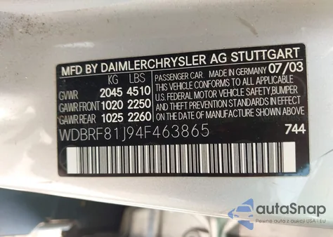 2004 Mercedes-Benz C 240 4Matic from USA, damaged, VIN WDBRF81J94F463865